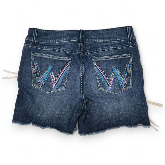 VTG EUC Wrangler Denim Shorts Silver Concho Embroidered Sz. 7 Western Rodeo Boho - Picture 2 of 7